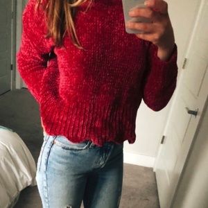 Cynthia Rowley Scalloped Cropped Chenille Sweater